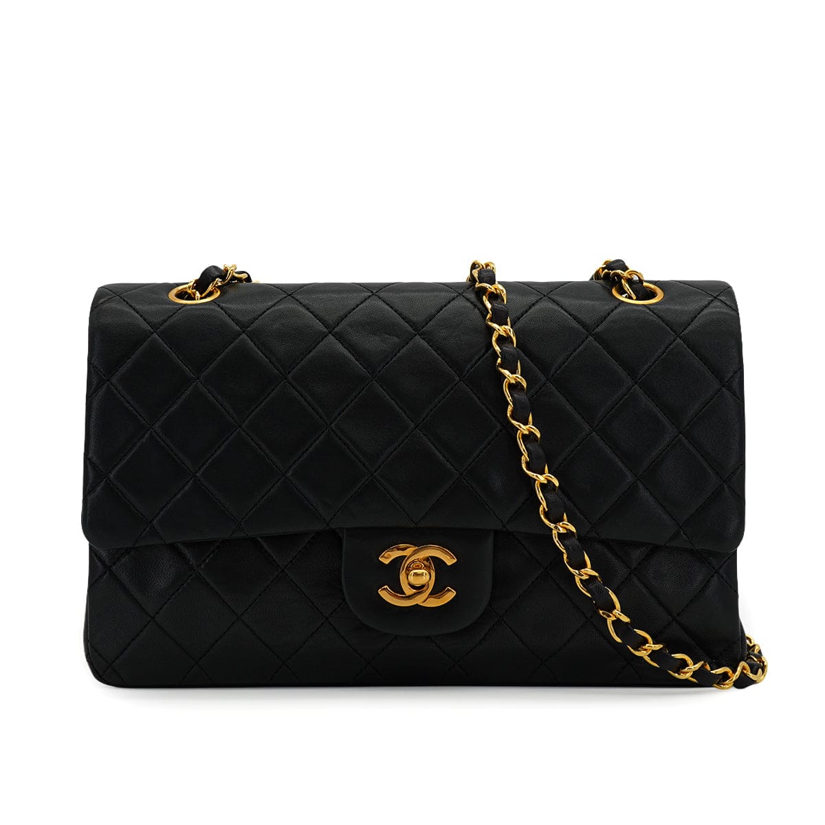 Luxury Promise Japan VINTAGE CHANEL CLASSIC FLAP MEDIUM CHAIN SHOULDER BAG BLACK LAMB SKIN GOLD HARDWARE 90333179