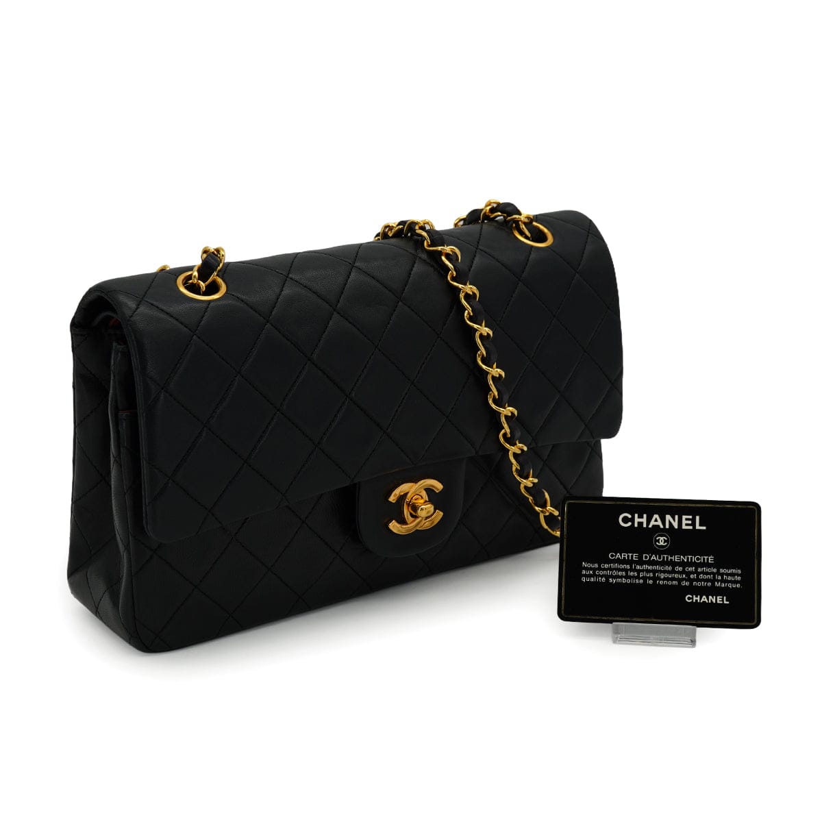 Luxury Promise Japan VINTAGE CHANEL CLASSIC FLAP MEDIUM CHAIN SHOULDER BAG BLACK LAMB SKIN GOLD HARDWARE 90333179