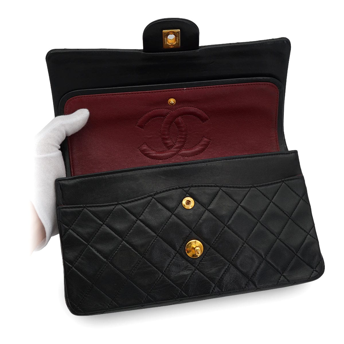 Luxury Promise Japan VINTAGE CHANEL CLASSIC FLAP MEDIUM CHAIN SHOULDER BAG BLACK LAMB SKIN GOLD HARDWARE 90333179