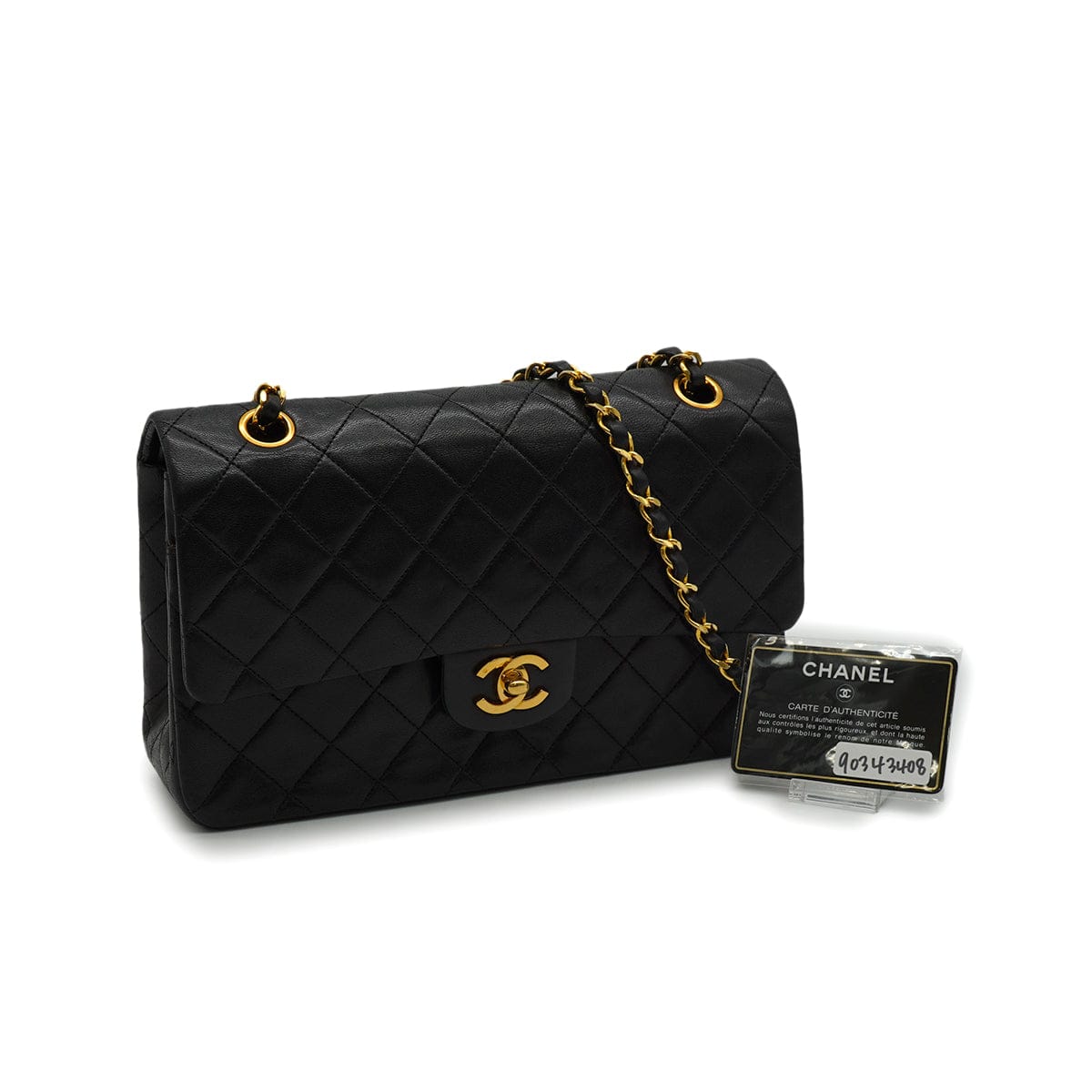 Luxury Promise Japan VINTAGE CHANEL CLASSIC FLAP MEDIUM CHAIN SHOULDER BAG BLACK LAMB SKIN GOLD HARDWARE 90343408