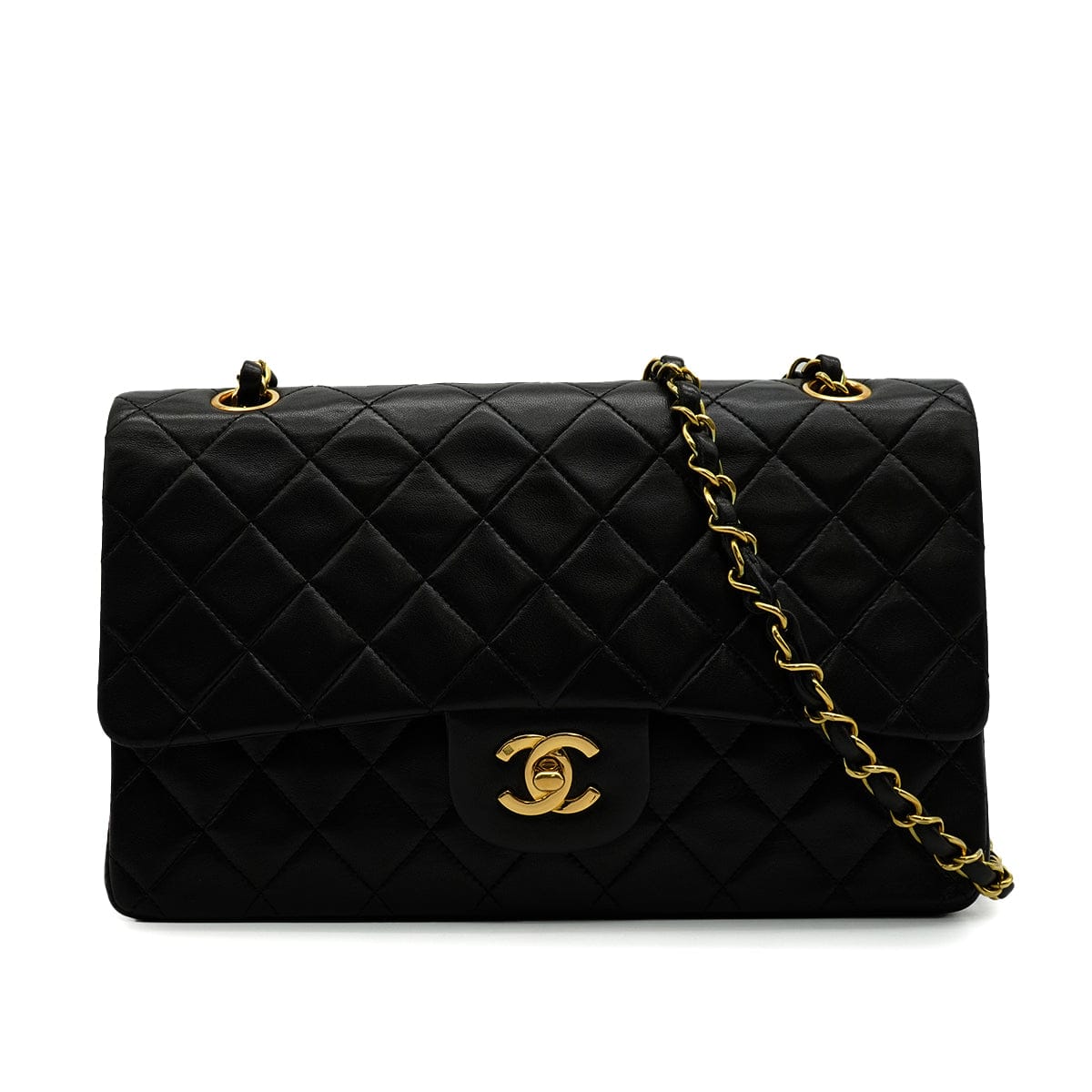 Luxury Promise Japan VINTAGE CHANEL CLASSIC FLAP MEDIUM CHAIN SHOULDER BAG BLACK LAMB SKIN GOLD HARDWARE 90343612