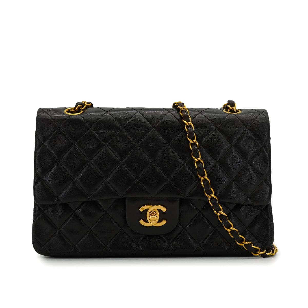 Luxury Promise Japan VINTAGE CHANEL CLASSIC FLAP MEDIUM CHAIN SHOULDER BAG BLACK LAMB SKIN GOLD HARDWARE 90343625