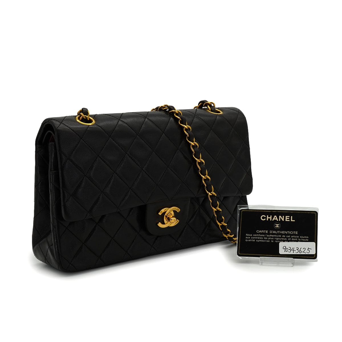 Luxury Promise Japan VINTAGE CHANEL CLASSIC FLAP MEDIUM CHAIN SHOULDER BAG BLACK LAMB SKIN GOLD HARDWARE 90343625