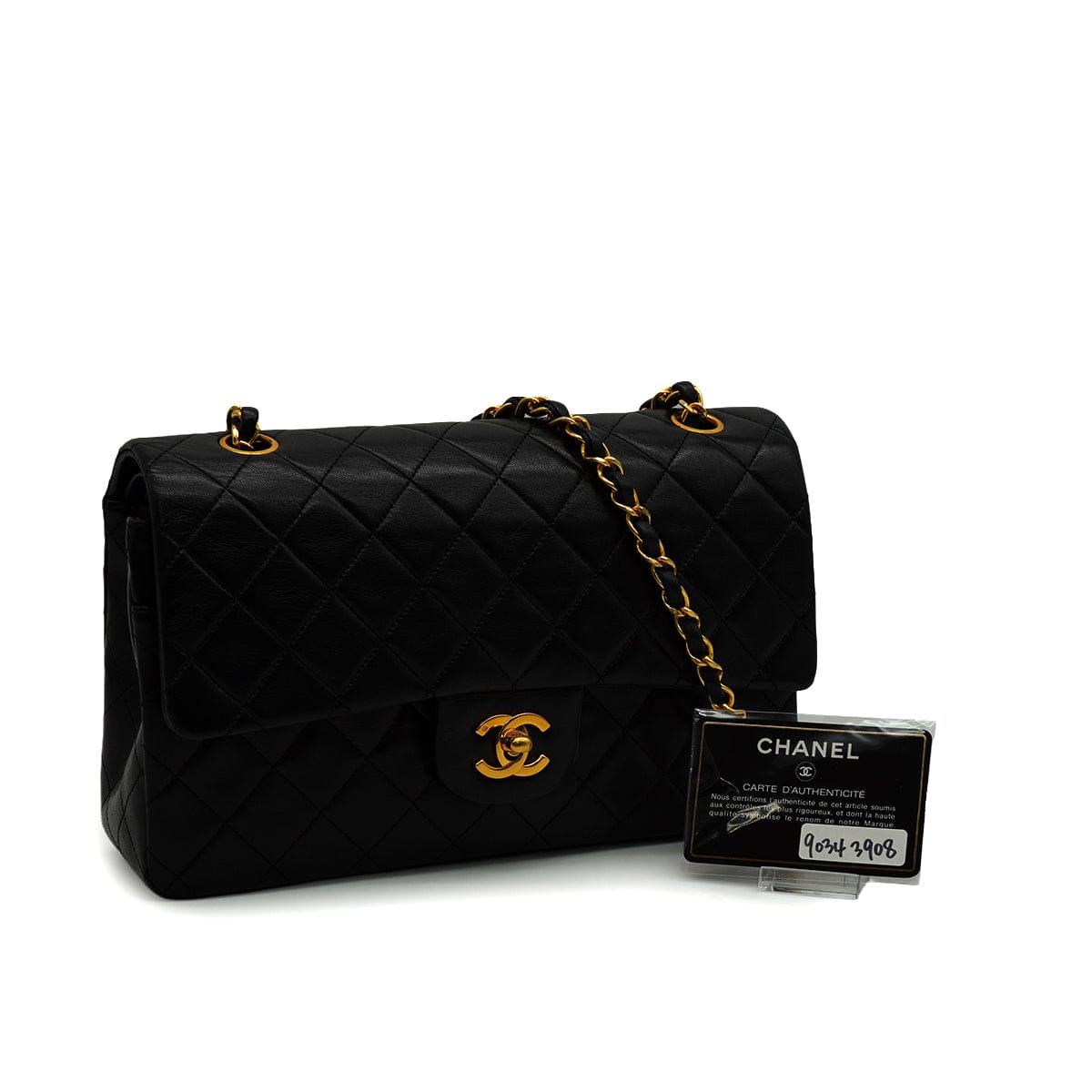 Luxury Promise Japan VINTAGE CHANEL CLASSIC FLAP MEDIUM CHAIN SHOULDER BAG BLACK LAMB SKIN GOLD HARDWARE 90343908