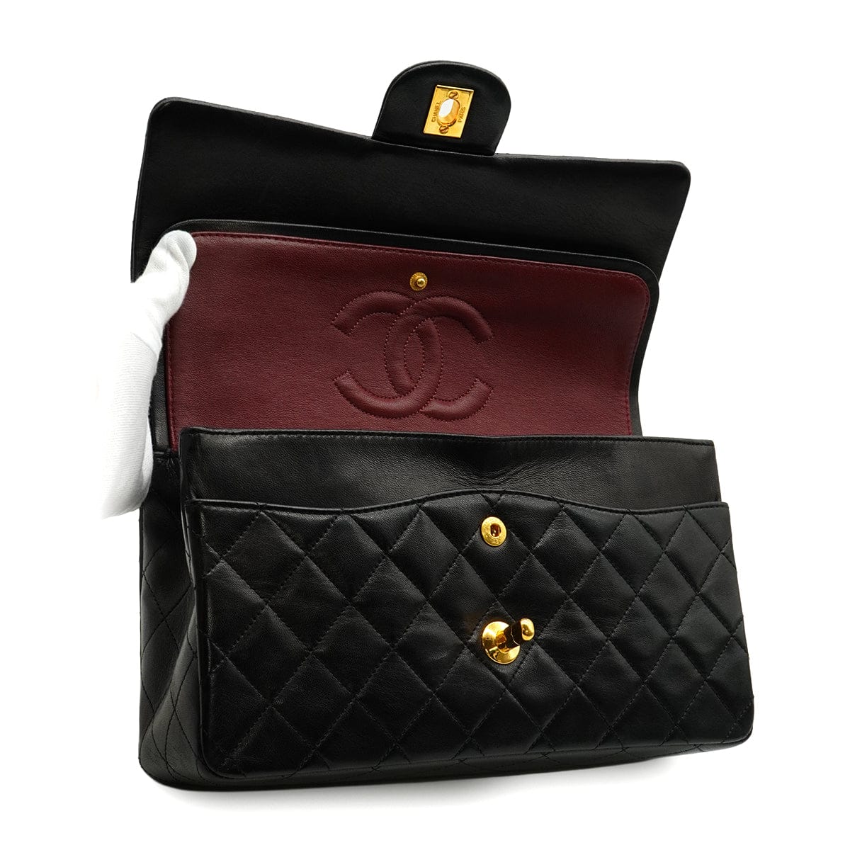 Luxury Promise Japan VINTAGE CHANEL CLASSIC FLAP MEDIUM CHAIN SHOULDER BAG BLACK LAMB SKIN GOLD HARDWARE 90343908