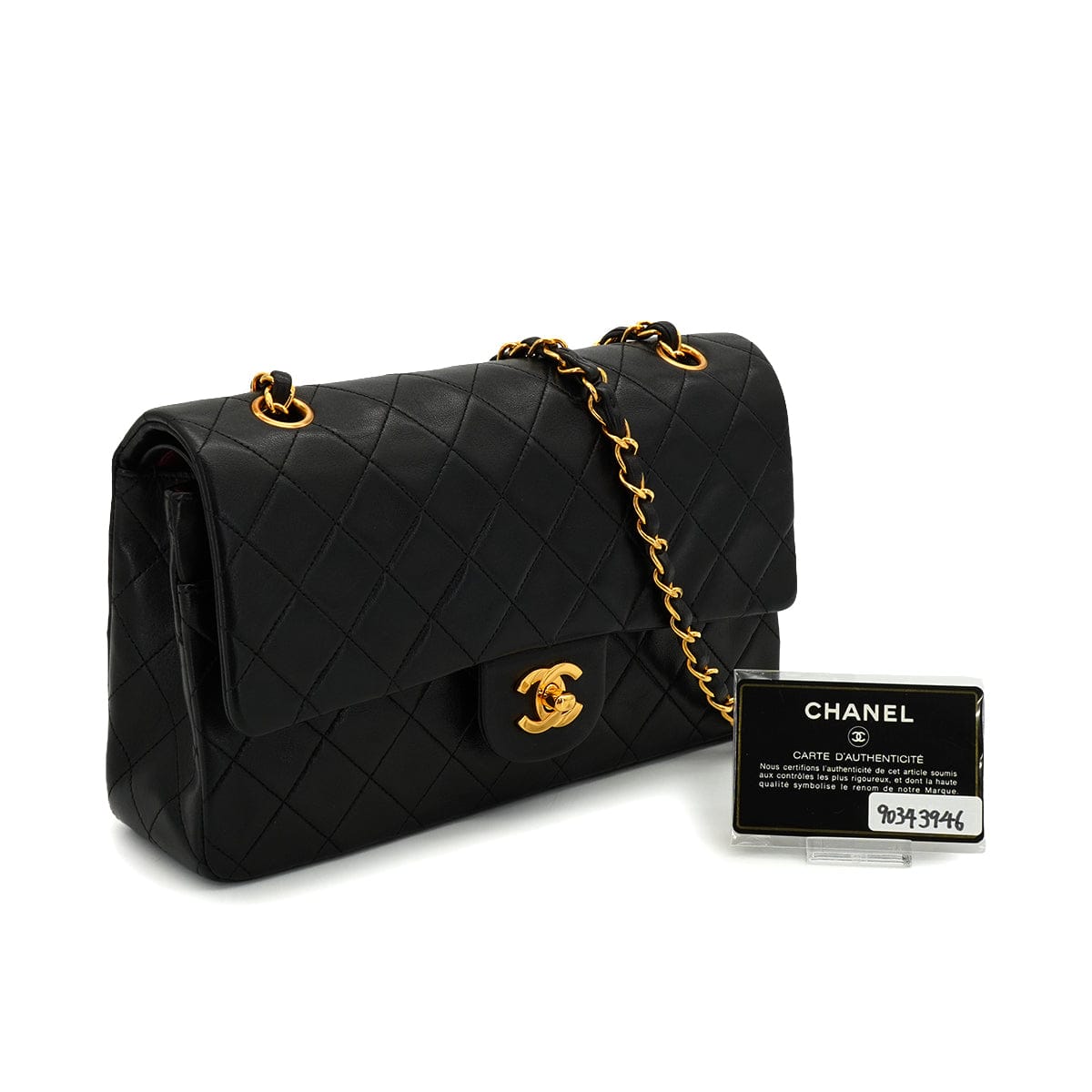 Luxury Promise Japan VINTAGE CHANEL CLASSIC FLAP MEDIUM CHAIN SHOULDER BAG BLACK LAMB SKIN GOLD HARDWARE 90343946