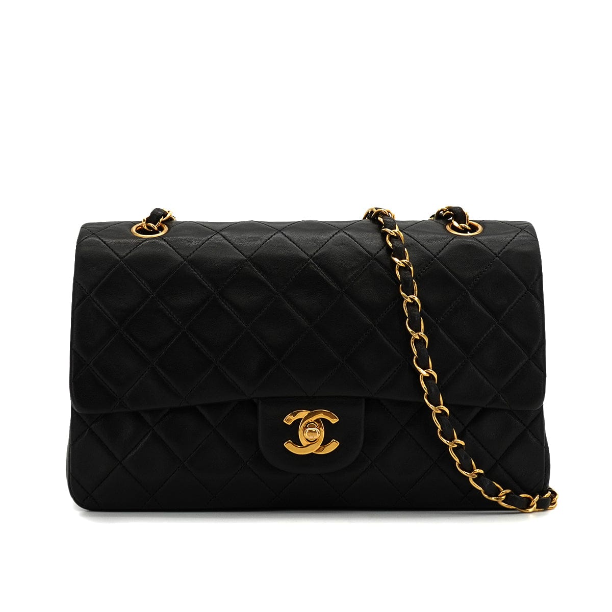 Luxury Promise Japan VINTAGE CHANEL CLASSIC FLAP MEDIUM CHAIN SHOULDER BAG BLACK LAMB SKIN GOLD HARDWARE 90343950
