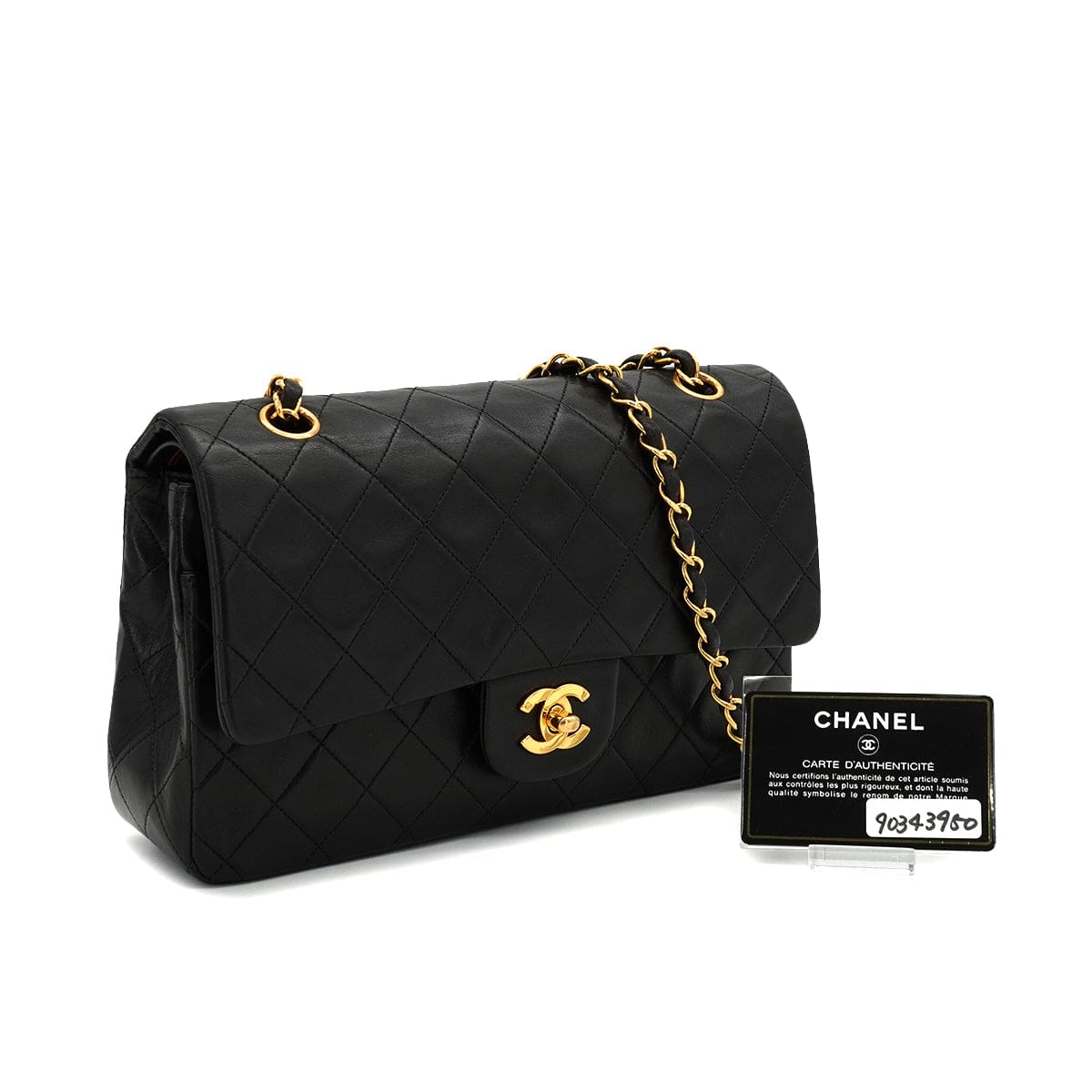 Luxury Promise Japan VINTAGE CHANEL CLASSIC FLAP MEDIUM CHAIN SHOULDER BAG BLACK LAMB SKIN GOLD HARDWARE 90343950