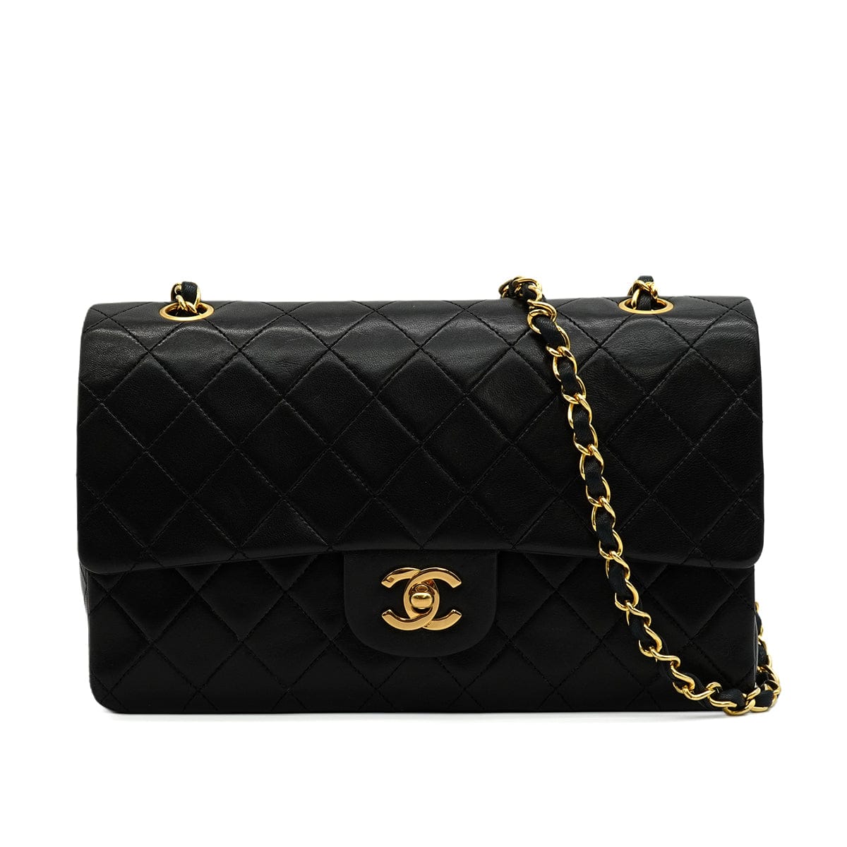 Luxury Promise Japan VINTAGE CHANEL CLASSIC FLAP MEDIUM CHAIN SHOULDER BAG BLACK LAMB SKIN GOLD HARDWARE 90346117