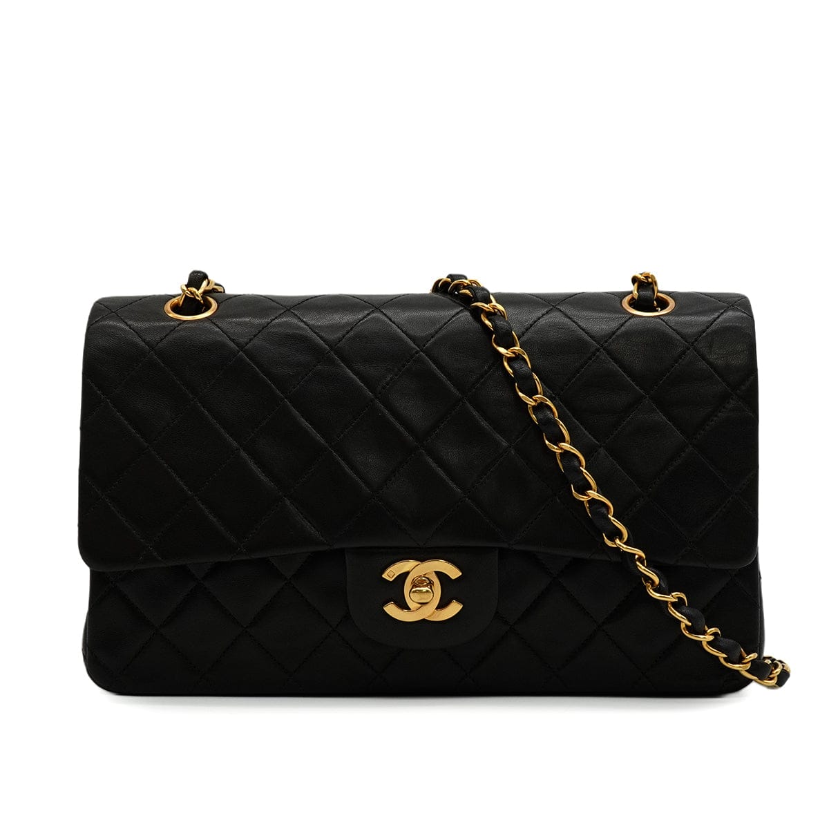 Luxury Promise Japan VINTAGE CHANEL CLASSIC FLAP MEDIUM CHAIN SHOULDER BAG BLACK LAMB SKIN GOLD HARDWARE 90346127