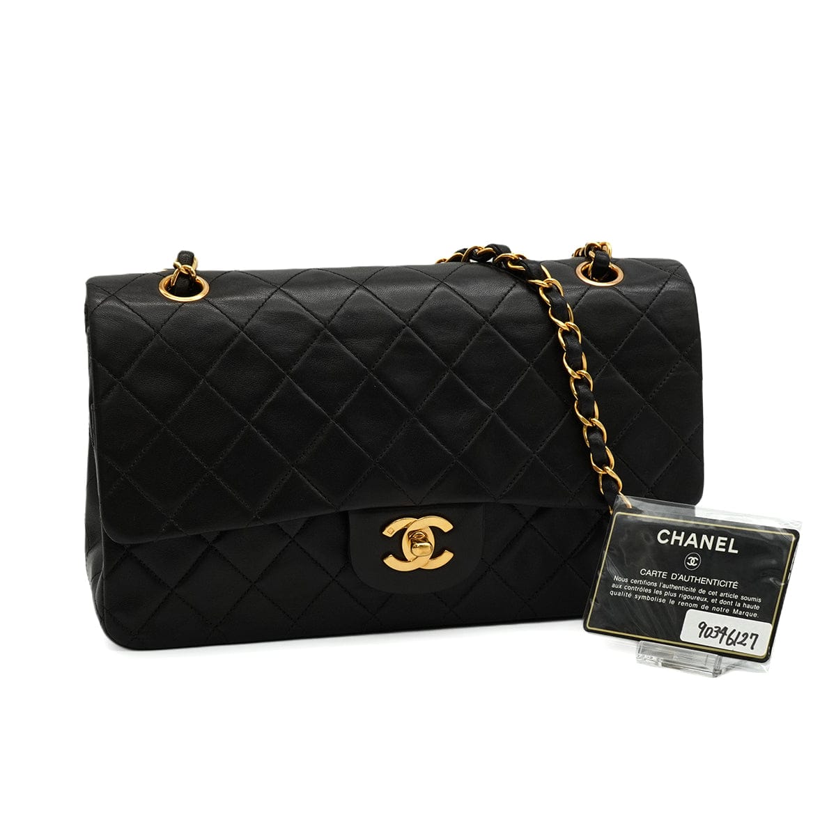 Luxury Promise Japan VINTAGE CHANEL CLASSIC FLAP MEDIUM CHAIN SHOULDER BAG BLACK LAMB SKIN GOLD HARDWARE 90346127