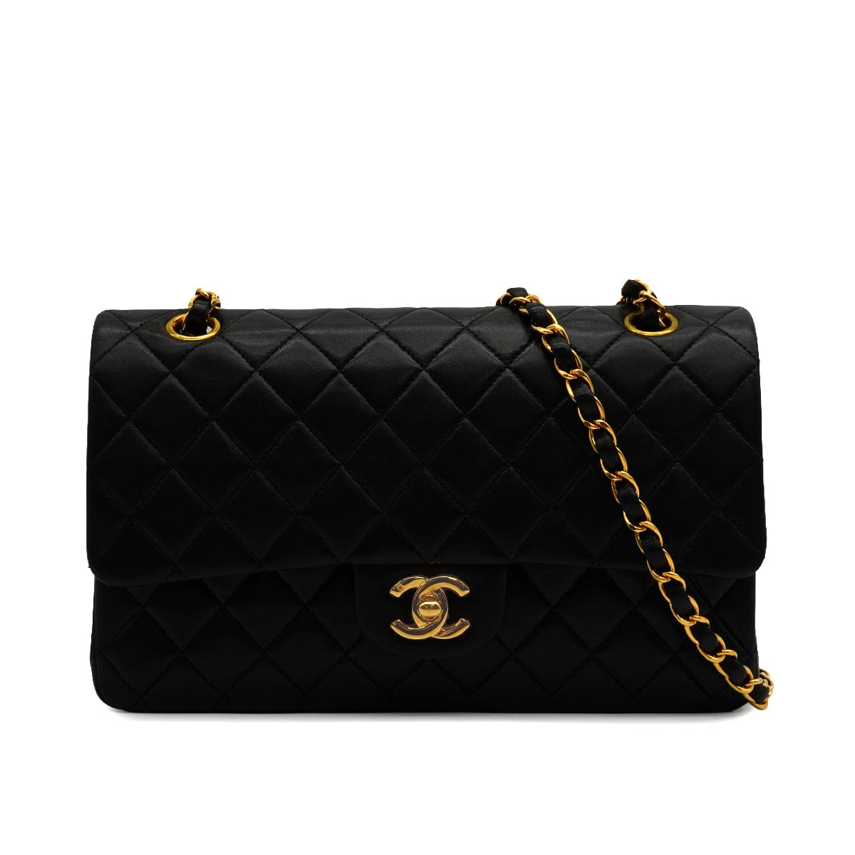Luxury Promise Japan VINTAGE CHANEL CLASSIC FLAP MEDIUM CHAIN SHOULDER BAG BLACK LAMB SKIN GOLD HARDWARE 90346671