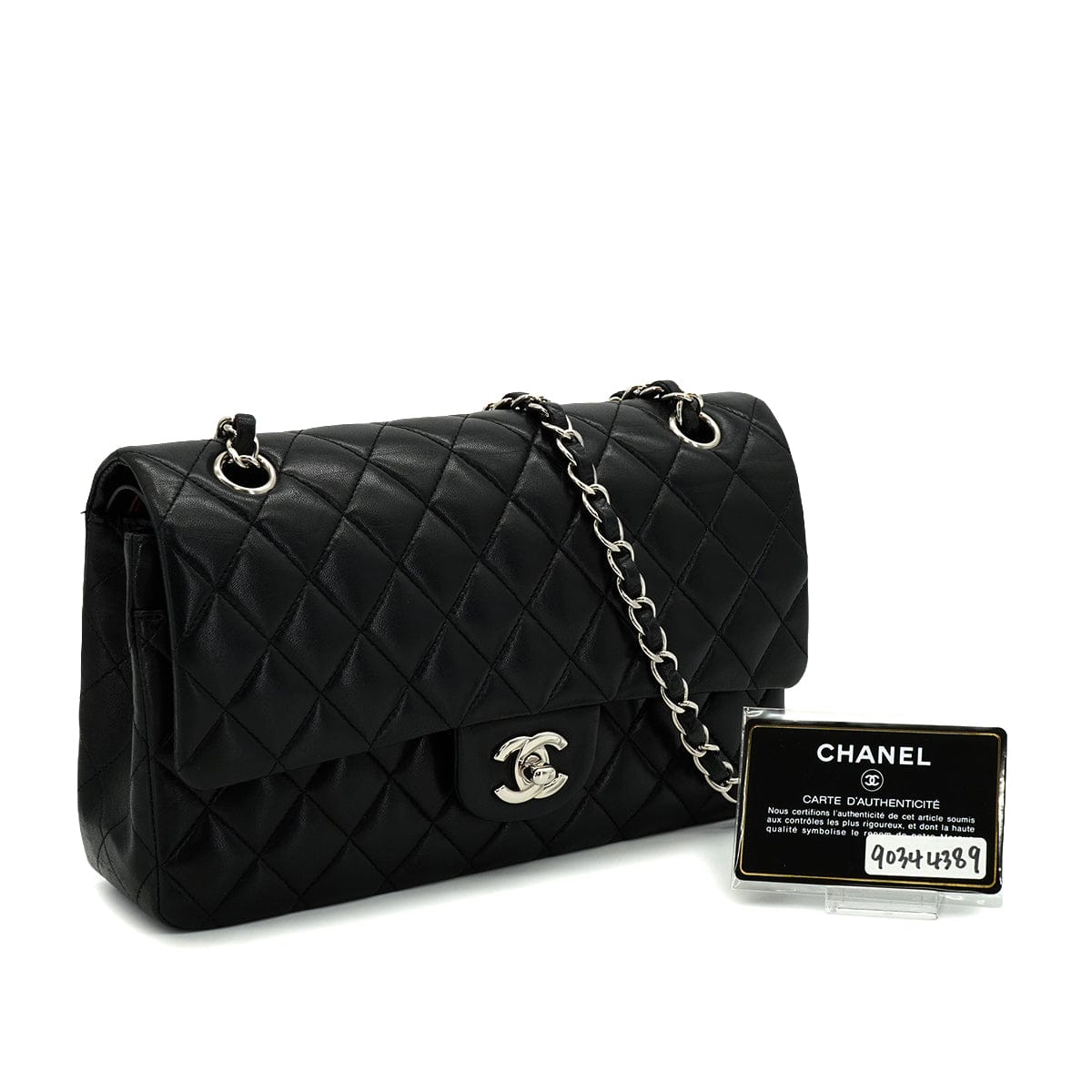Luxury Promise Japan VINTAGE CHANEL CLASSIC FLAP MEDIUM CHAIN SHOULDER BAG BLACK LAMB SKIN SILVER HARDWARE 90344389