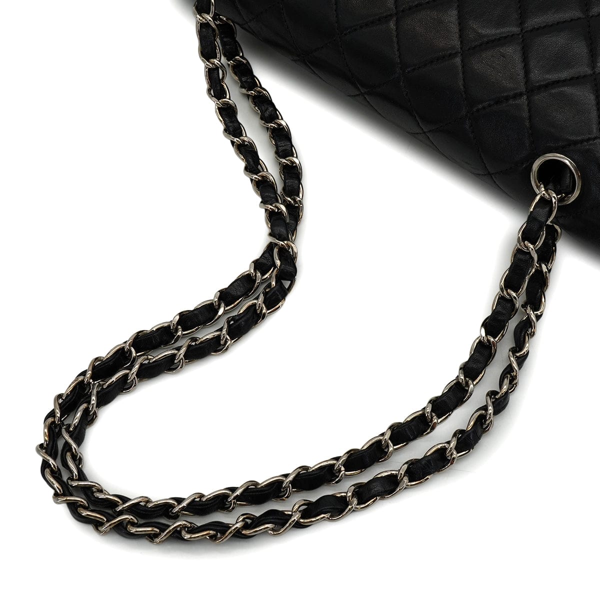 Luxury Promise Japan VINTAGE CHANEL CLASSIC FLAP MEDIUM CHAIN SHOULDER BAG BLACK LAMB SKIN SILVER HARDWARE 90344446