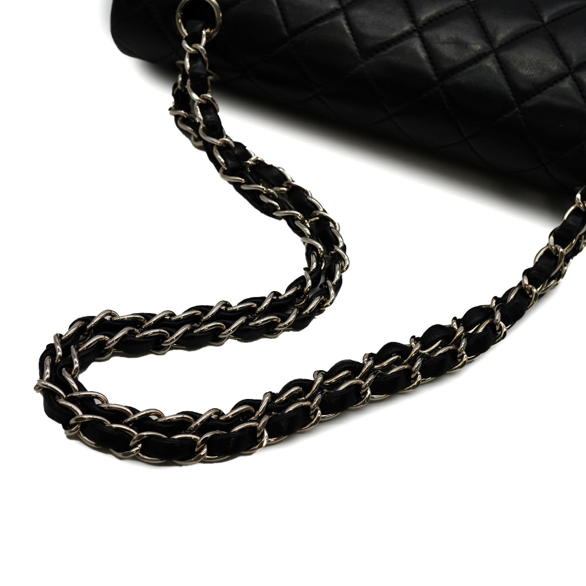 Luxury Promise Japan VINTAGE CHANEL CLASSIC FLAP MEDIUM CHAIN SHOULDER BAG BLACK LAMB SKIN SILVER HARDWARE 90345067