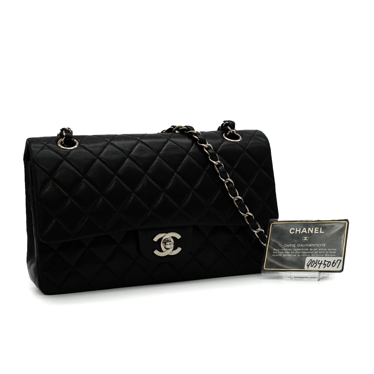 Luxury Promise Japan VINTAGE CHANEL CLASSIC FLAP MEDIUM CHAIN SHOULDER BAG BLACK LAMB SKIN SILVER HARDWARE 90345067