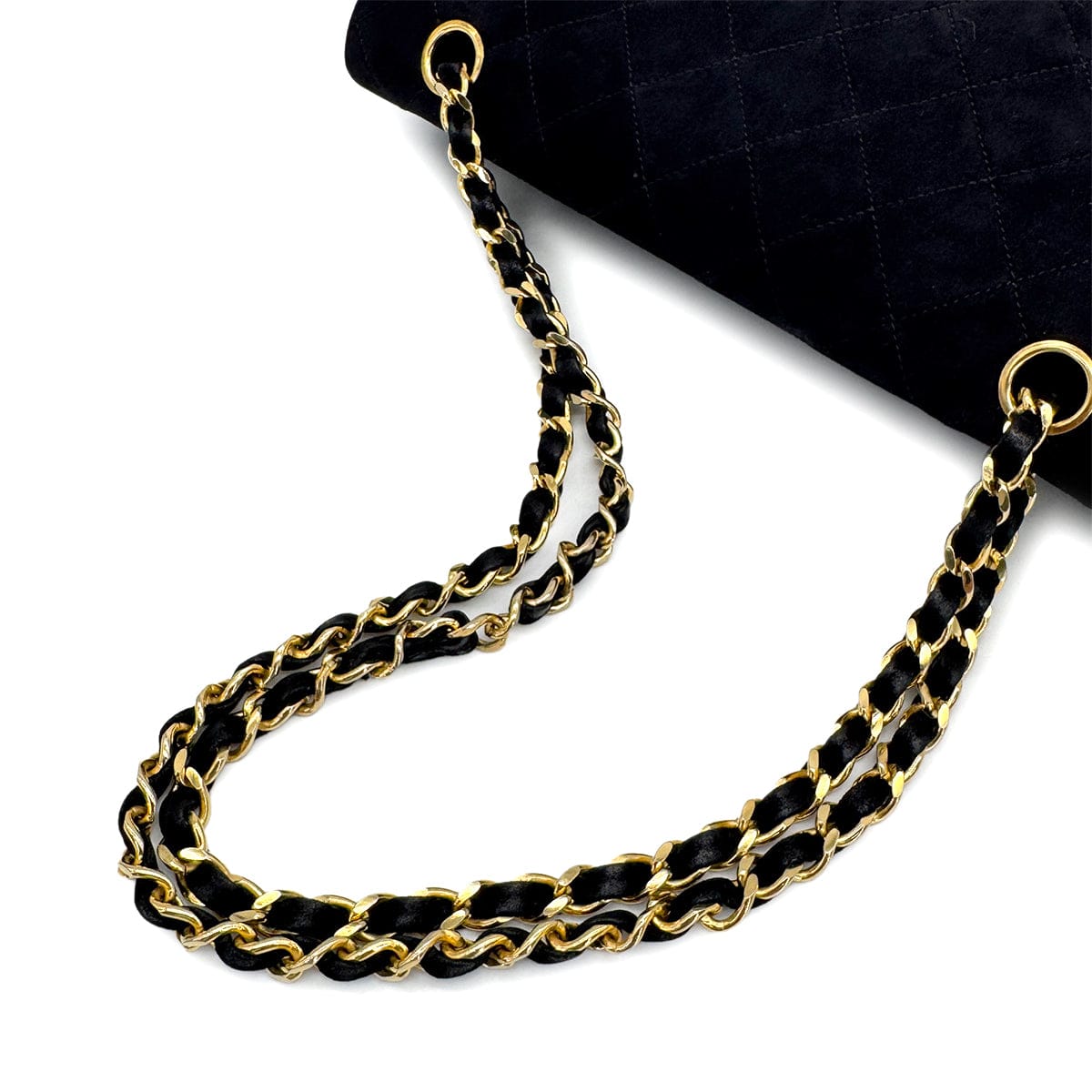 Luxury Promise Japan VINTAGE CHANEL CLASSIC FLAP MEDIUM CHAIN SHOULDER BAG BLACK SUEDE GOLD HARDWARE 90321627
