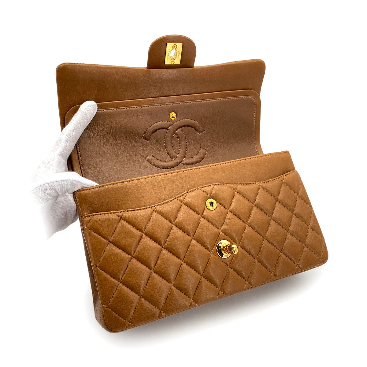 Luxury Promise Japan VINTAGE CHANEL CLASSIC FLAP MEDIUM CHAIN SHOULDER BAG BROWN LAMB SKIN GOLD HARDWARE 90324816