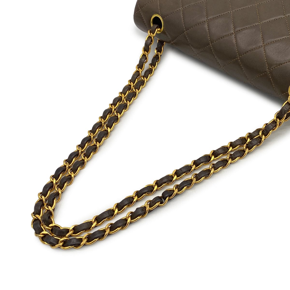 Luxury Promise Japan VINTAGE CHANEL CLASSIC FLAP MEDIUM CHAIN SHOULDER BAG KHAKI LAMB SKIN GOLD HARDWARE 90317177