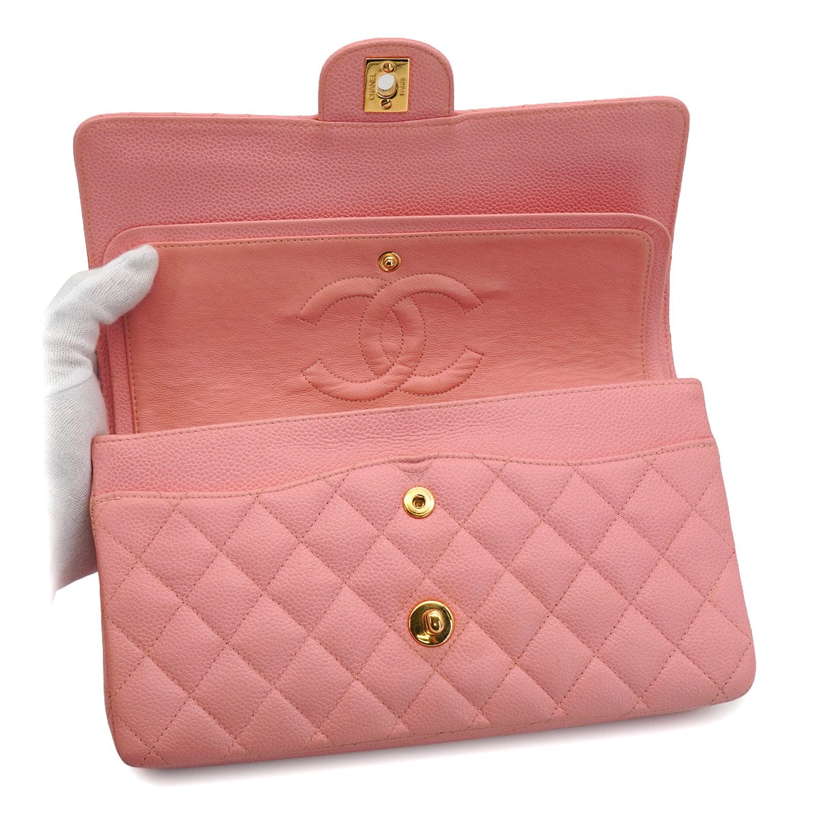 Luxury Promise Japan VINTAGE CHANEL CLASSIC FLAP MEDIUM CHAIN SHOULDER BAG PINK CAVIAR SKIN GOLD HARDWARE 90343614