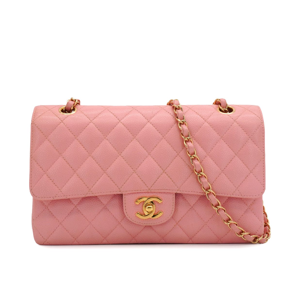 Luxury Promise Japan VINTAGE CHANEL CLASSIC FLAP MEDIUM CHAIN SHOULDER BAG PINK CAVIAR SKIN GOLD HARDWARE 90343614