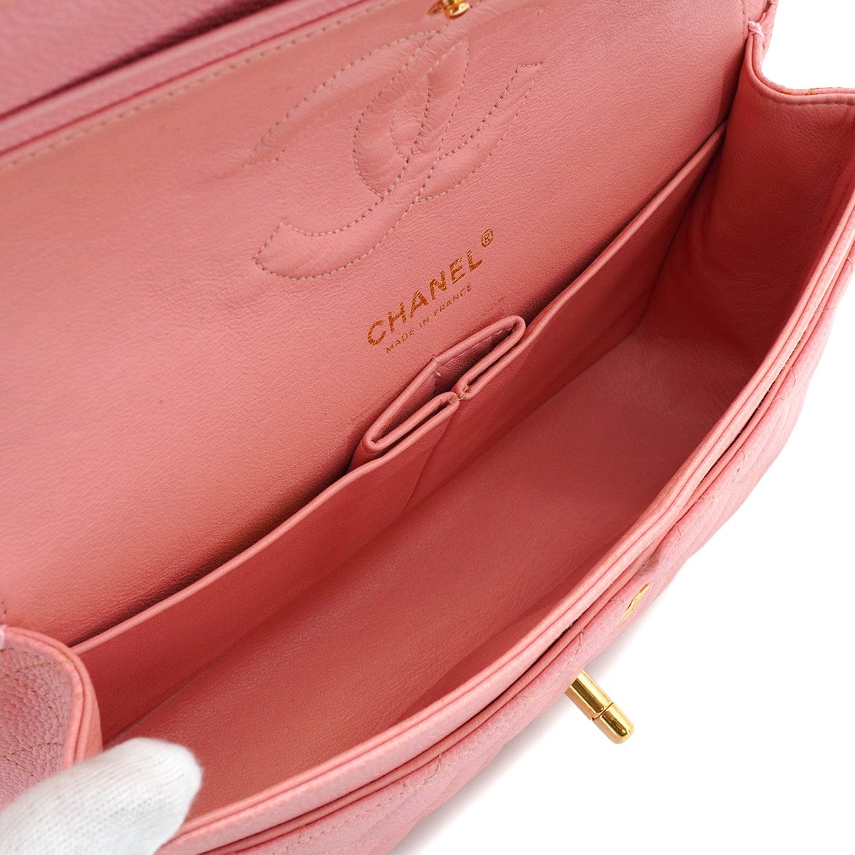 Luxury Promise Japan VINTAGE CHANEL CLASSIC FLAP MEDIUM CHAIN SHOULDER BAG PINK CAVIAR SKIN GOLD HARDWARE 90343614