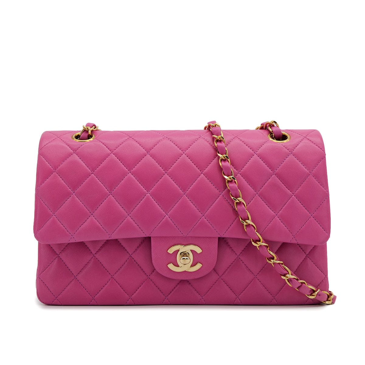 Luxury Promise Japan VINTAGE CHANEL CLASSIC FLAP MEDIUM CHAIN SHOULDER BAG PINK LAMB SKIN GOLD HARDWARE 90321630