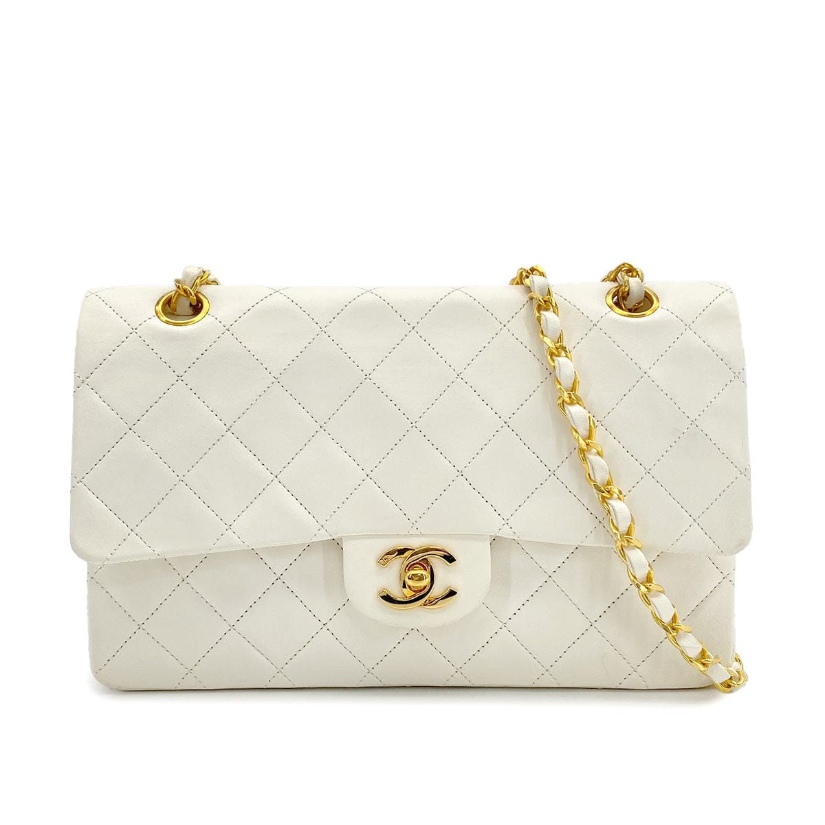 Luxury Promise Japan VINTAGE CHANEL CLASSIC FLAP MEDIUM CHAIN SHOULDER BAG WHITE LAMB SKIN GOLD HARDWARE 90309164
