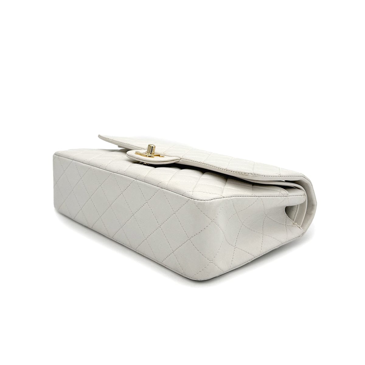 Luxury Promise Japan VINTAGE CHANEL CLASSIC FLAP MEDIUM CHAIN SHOULDER BAG WHITE LAMB SKIN GOLD HARDWARE 90318633