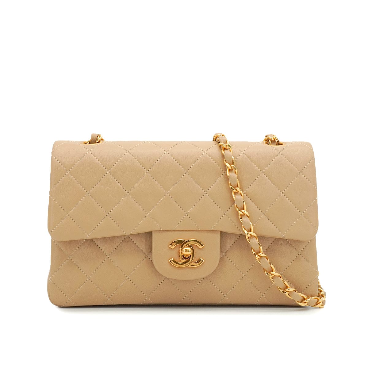 Luxury Promise Japan VINTAGE CHANEL CLASSIC FLAP SMALL CHAIN SHOULDER BAG BEIGE LAMB SKIN GOLD HARDWARE 90344363