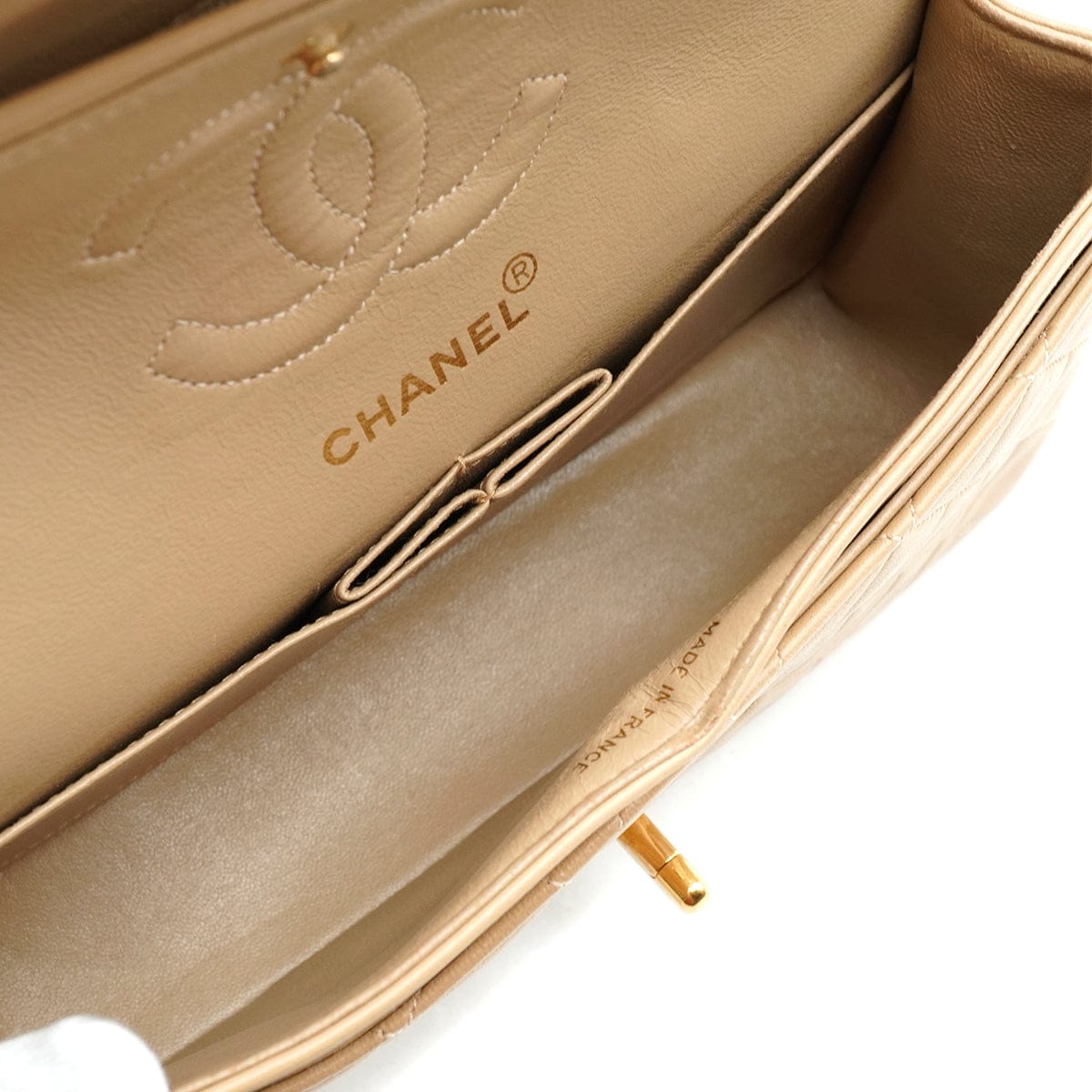 Luxury Promise Japan VINTAGE CHANEL CLASSIC FLAP SMALL CHAIN SHOULDER BAG BEIGE LAMB SKIN GOLD HARDWARE 90346683
