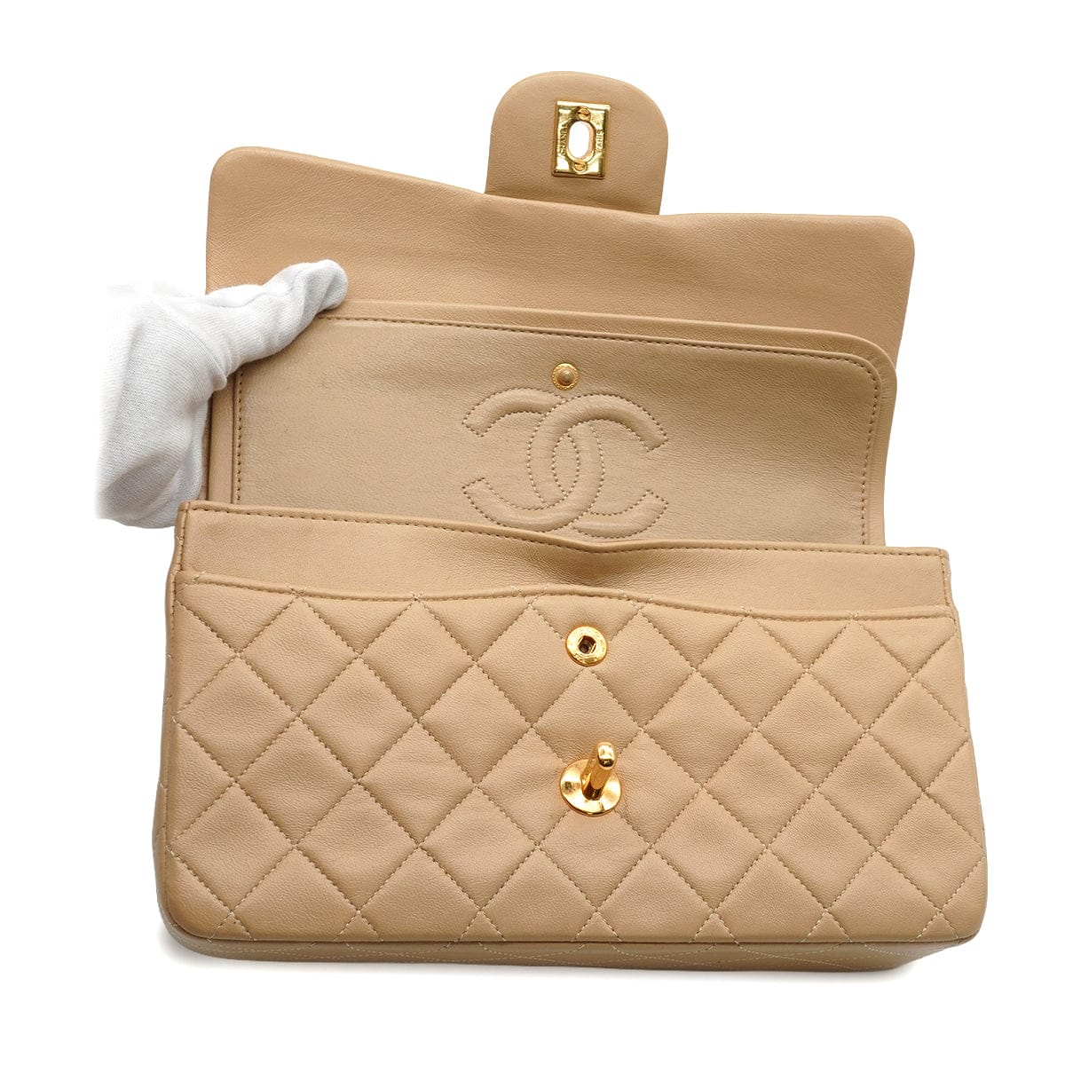 Luxury Promise Japan VINTAGE CHANEL CLASSIC FLAP SMALL CHAIN SHOULDER BAG BEIGE LAMB SKIN GOLD HARDWARE 90346683