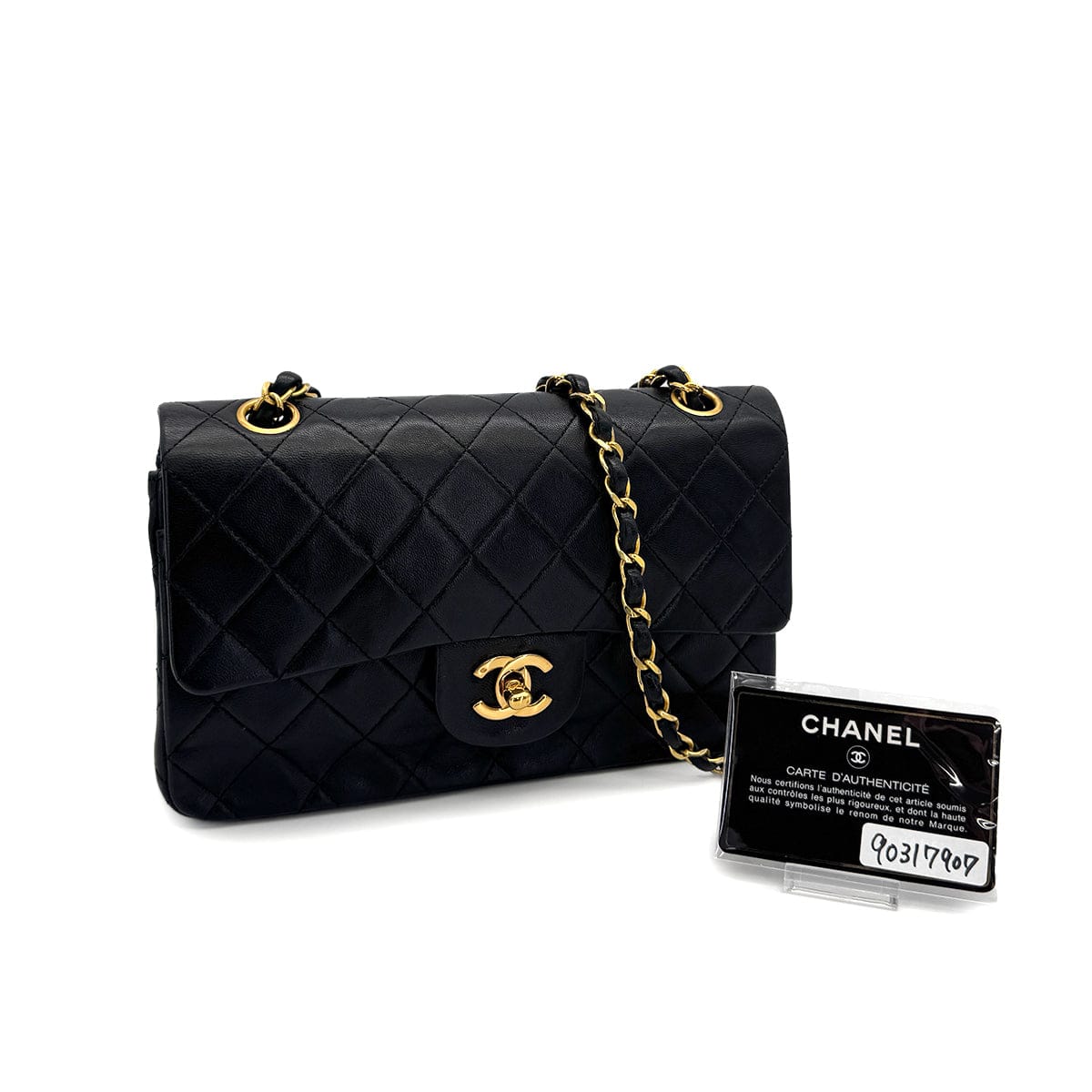 Luxury Promise Japan VINTAGE CHANEL CLASSIC FLAP SMALL CHAIN SHOULDER BAG BLACK LAMB SKIN GOLD HARDWARE 90317907