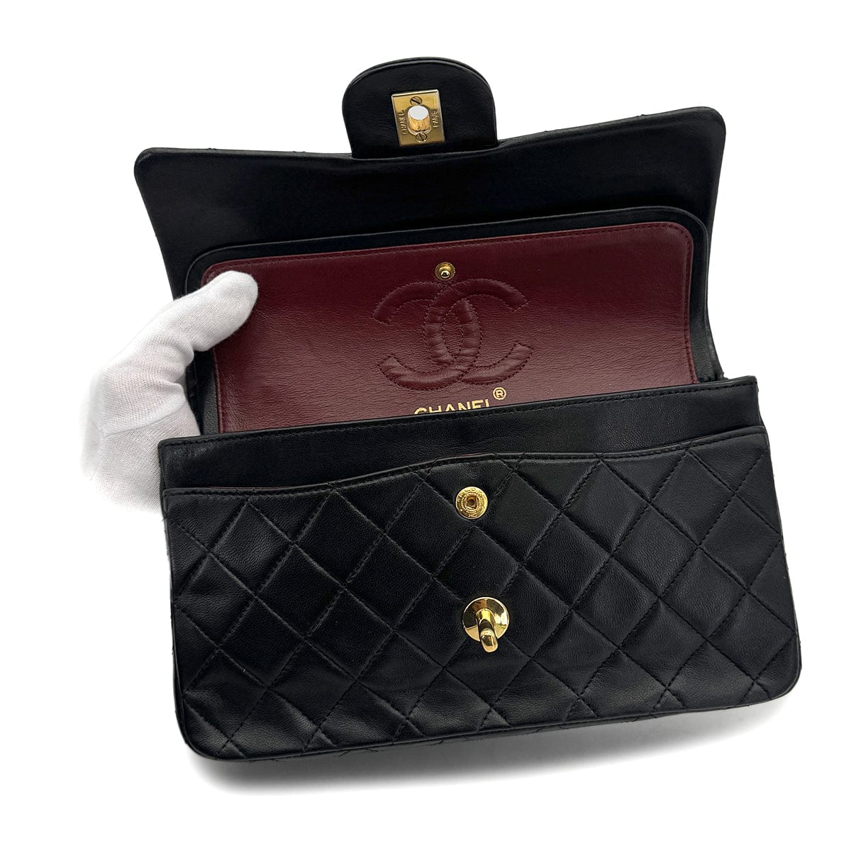Luxury Promise Japan VINTAGE CHANEL CLASSIC FLAP SMALL CHAIN SHOULDER BAG BLACK LAMB SKIN GOLD HARDWARE 90317907