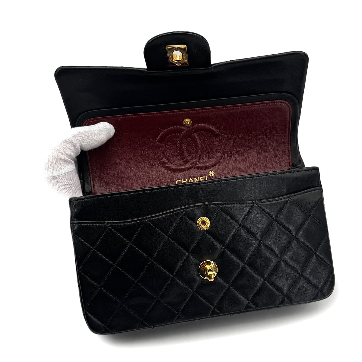 Luxury Promise Japan VINTAGE CHANEL CLASSIC FLAP SMALL CHAIN SHOULDER BAG BLACK LAMB SKIN GOLD HARDWARE 90317917