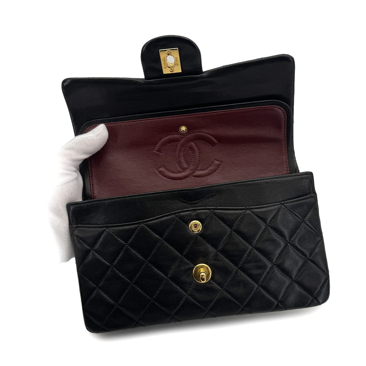 Luxury Promise Japan VINTAGE CHANEL CLASSIC FLAP SMALL CHAIN SHOULDER BAG BLACK LAMB SKIN GOLD HARDWARE 90323201