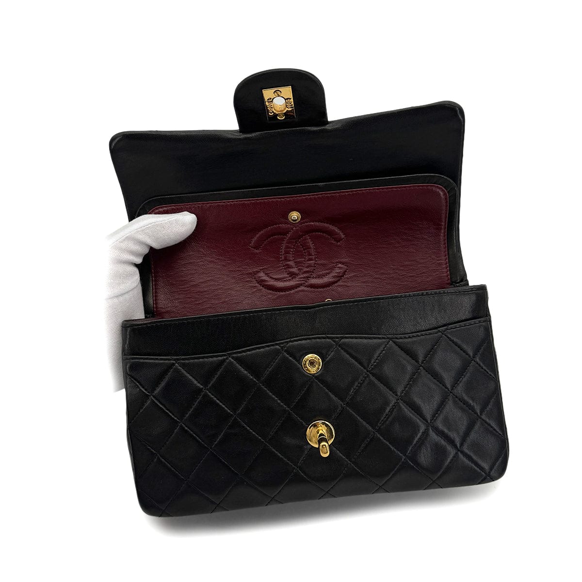 Luxury Promise Japan VINTAGE CHANEL CLASSIC FLAP SMALL CHAIN SHOULDER BAG BLACK LAMB SKIN GOLD HARDWARE 90323479
