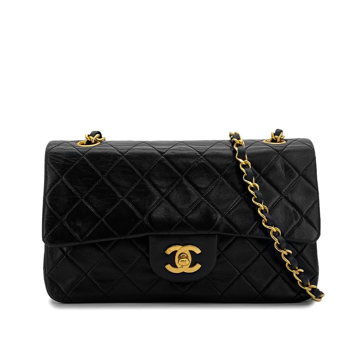 Luxury Promise Japan VINTAGE CHANEL CLASSIC FLAP SMALL CHAIN SHOULDER BAG BLACK LAMB SKIN GOLD HARDWARE 90324281