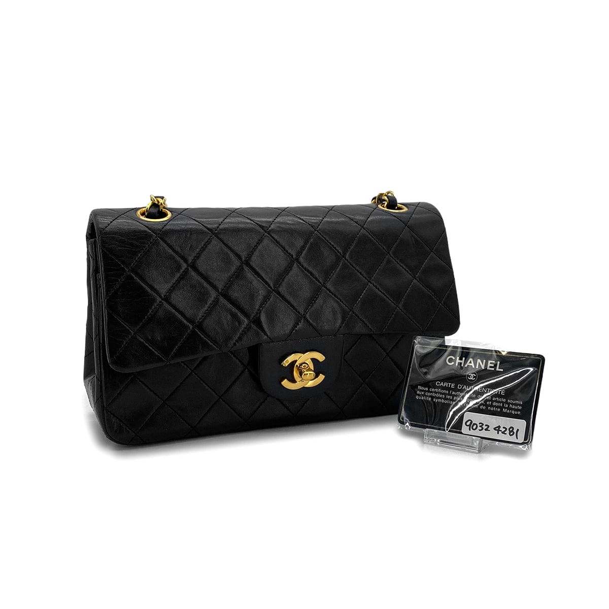 Luxury Promise Japan VINTAGE CHANEL CLASSIC FLAP SMALL CHAIN SHOULDER BAG BLACK LAMB SKIN GOLD HARDWARE 90324281