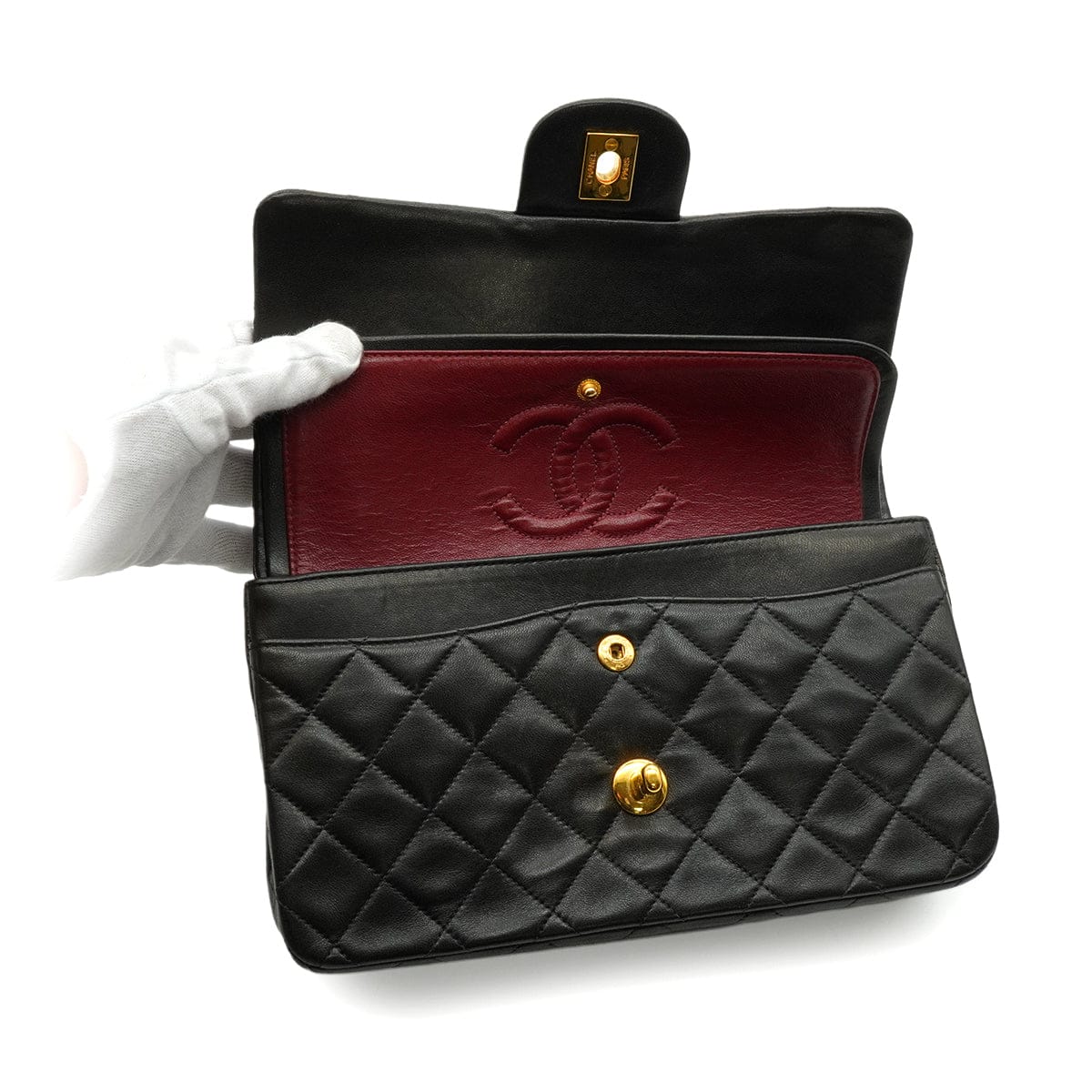 Luxury Promise Japan VINTAGE CHANEL CLASSIC FLAP SMALL CHAIN SHOULDER BAG BLACK LAMB SKIN GOLD HARDWARE 90344371