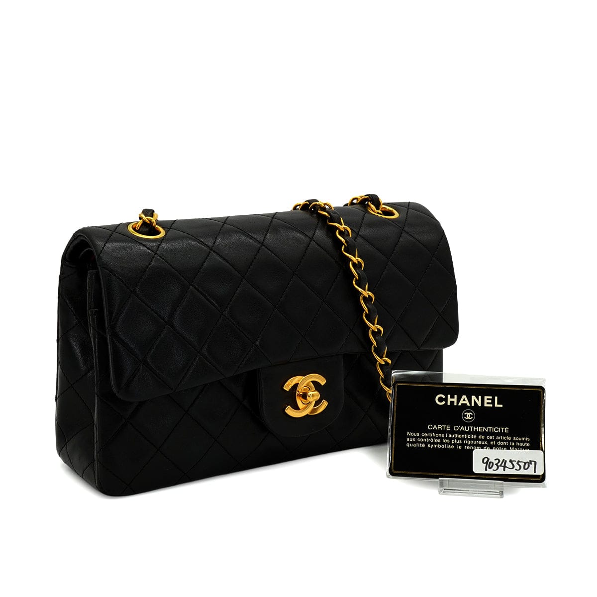 Luxury Promise Japan VINTAGE CHANEL CLASSIC FLAP SMALL CHAIN SHOULDER BAG BLACK LAMB SKIN GOLD HARDWARE 90345507