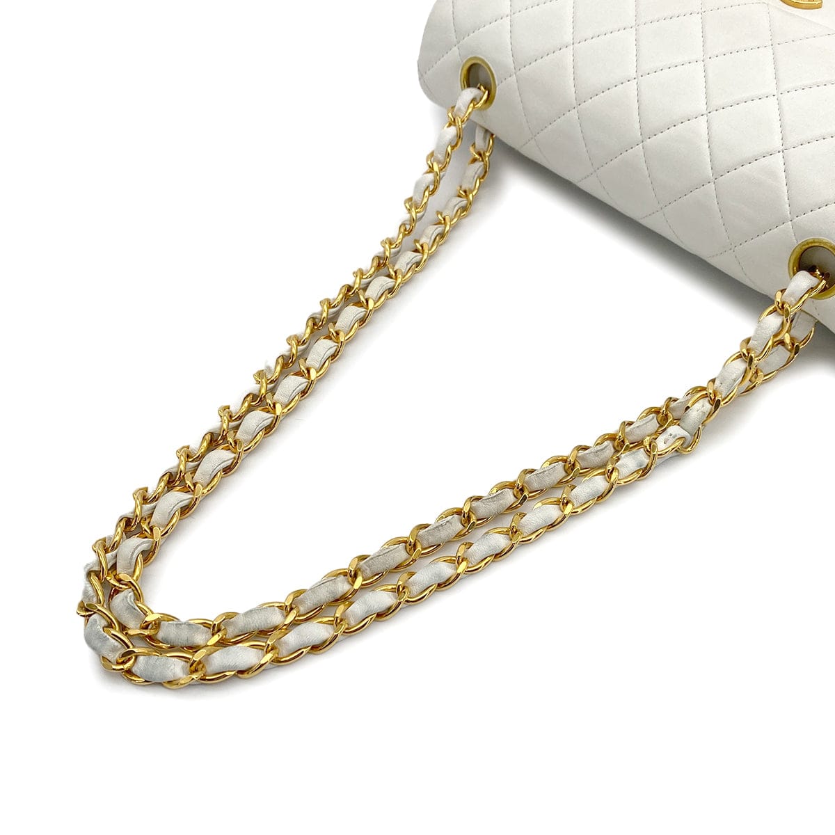 Luxury Promise Japan VINTAGE CHANEL CLASSIC FLAP SMALL CHAIN SHOULDER BAG WHITE LAMB SKIN GOLD HARDWARE 90317866