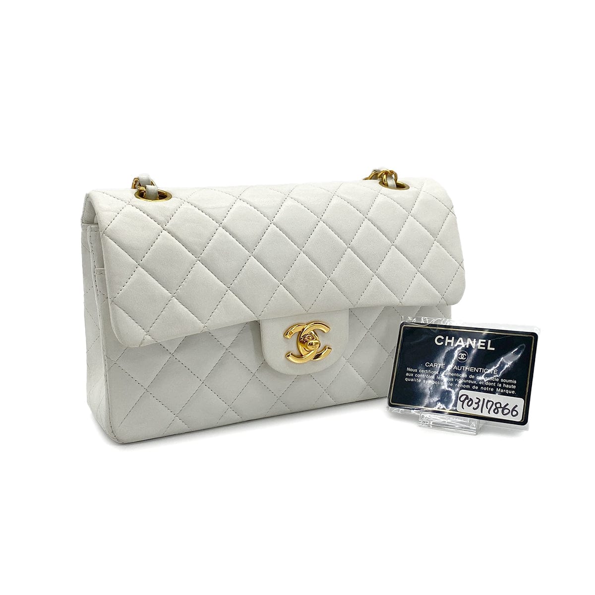 Luxury Promise Japan VINTAGE CHANEL CLASSIC FLAP SMALL CHAIN SHOULDER BAG WHITE LAMB SKIN GOLD HARDWARE 90317866