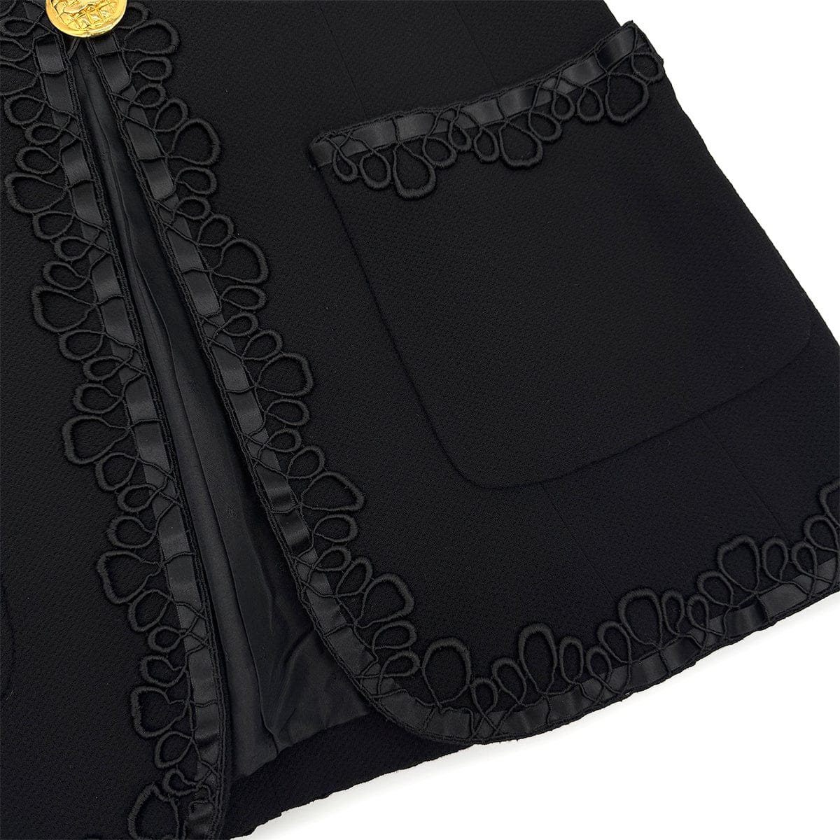 Luxury Promise Japan VINTAGE CHANEL COCO BUTTON FLOWER EMBROIDERY JACKET BLACK WOOL 40 RTW 90314892