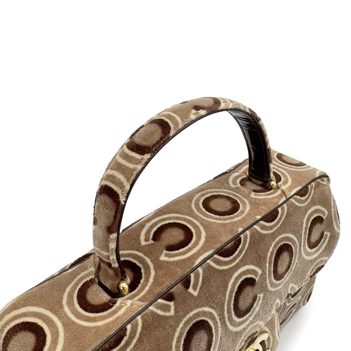 Luxury Promise Japan VINTAGE CHANEL COCO PATTERN HAND BAG BROWN VELOUR GOLD HARDWARE 90315884