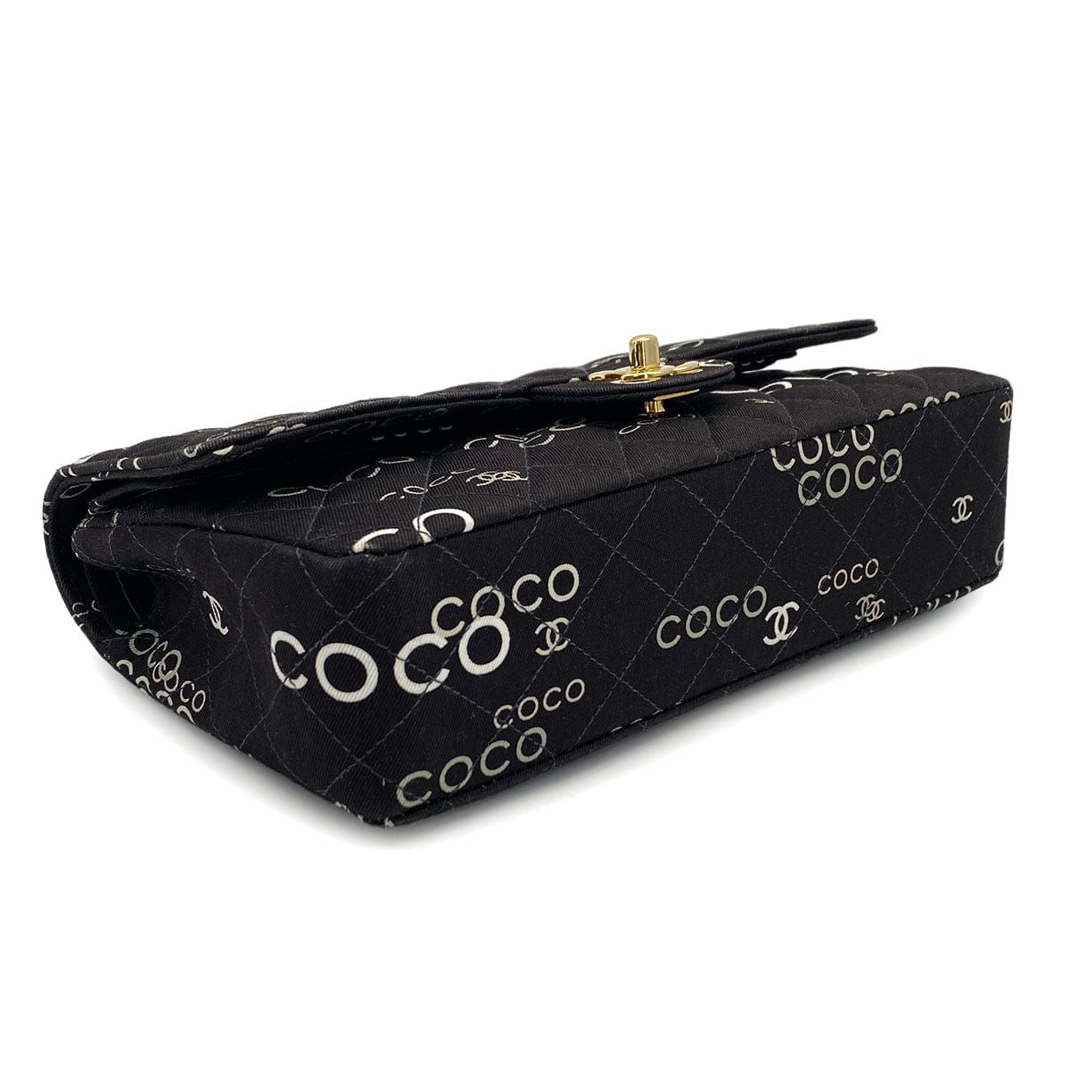 Luxury Promise Japan VINTAGE CHANEL COCO PRINT CHAIN SHOULDER BAG BLACK CANVAS GOLD HARDWARE 90324628
