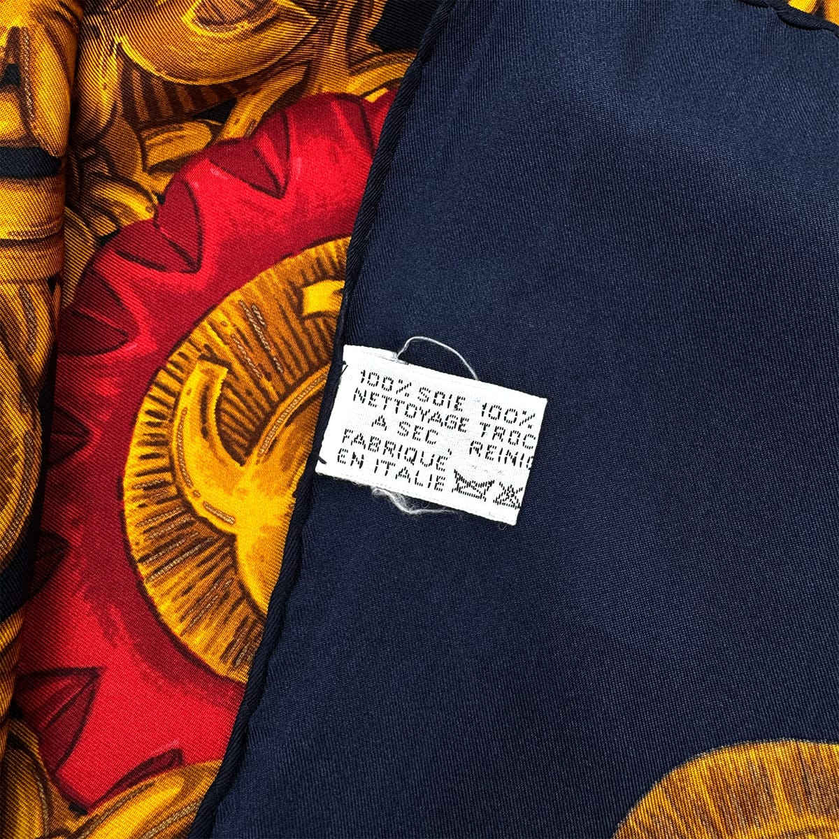 Luxury Promise Japan VINTAGE CHANEL COCOMARK BUTTON PATTERN SCARF NAVY SILK 90324112
