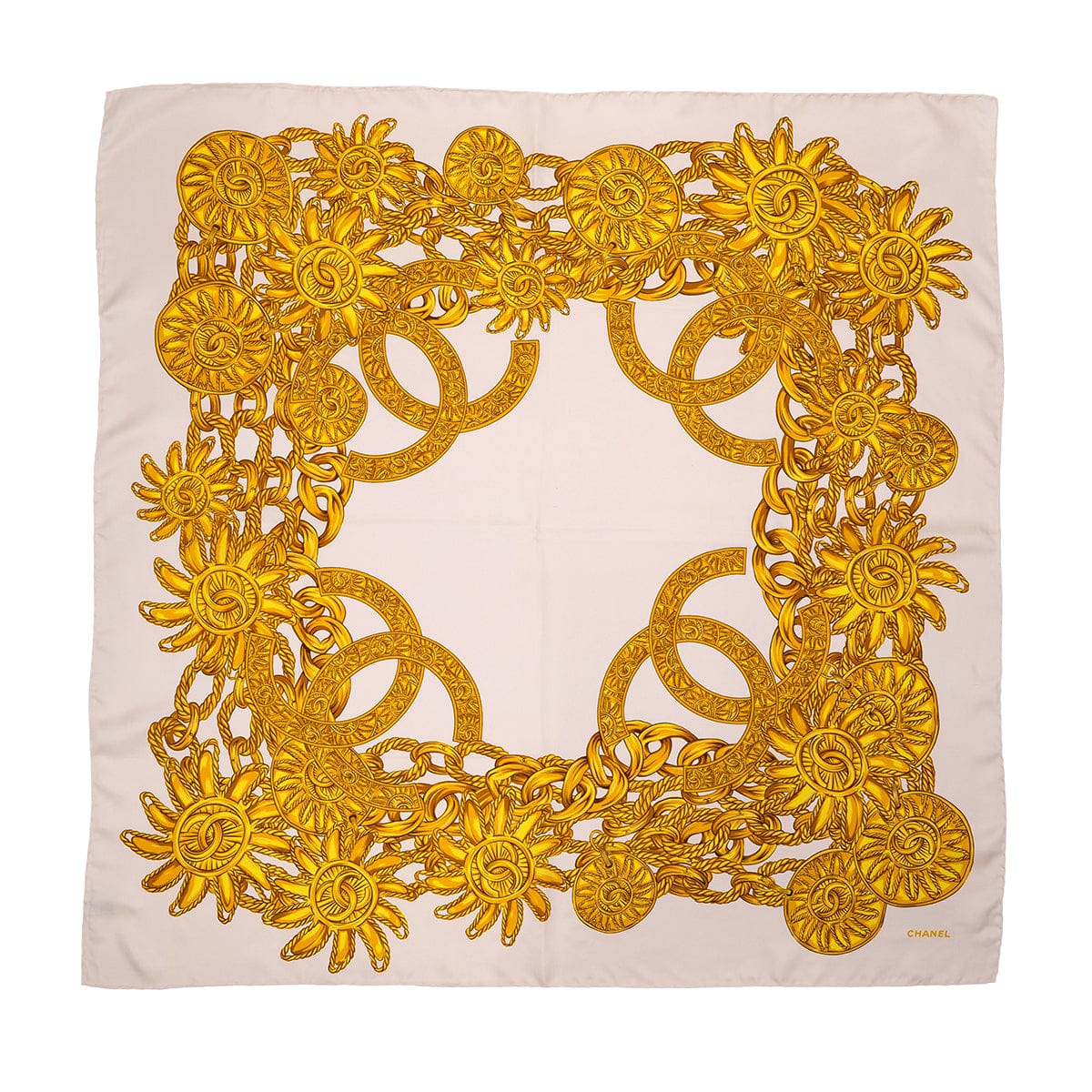 Luxury Promise Japan VINTAGE CHANEL COCOMARK CHAIN PATTERN SCARF PINK SILK 90324152