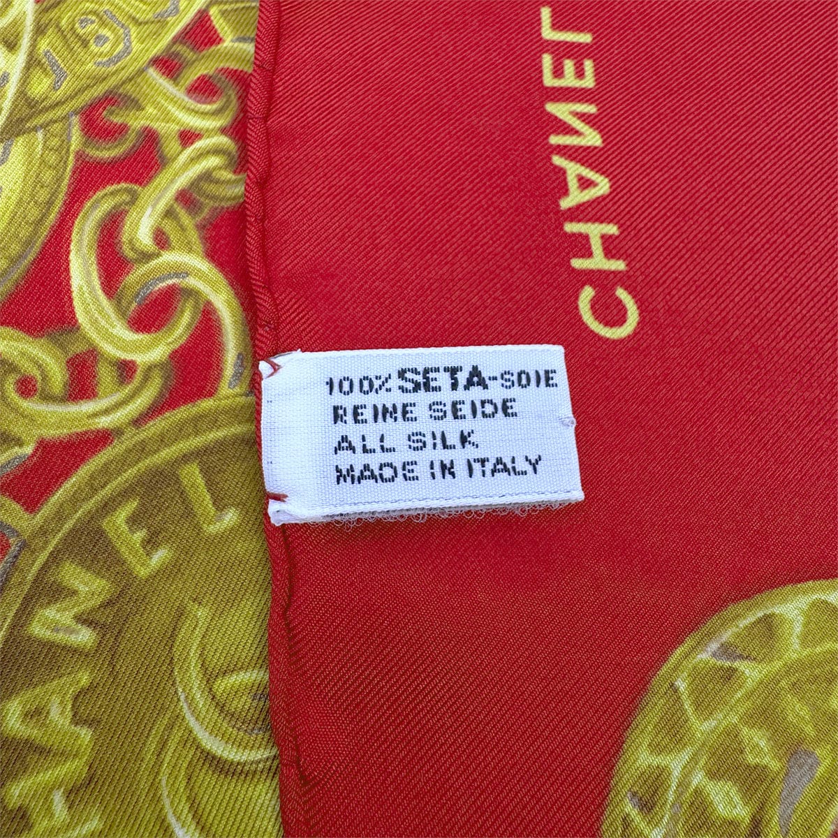 Luxury Promise Japan VINTAGE CHANEL COCOMARK CHAIN PATTERN SCARF RED SILK 90323164