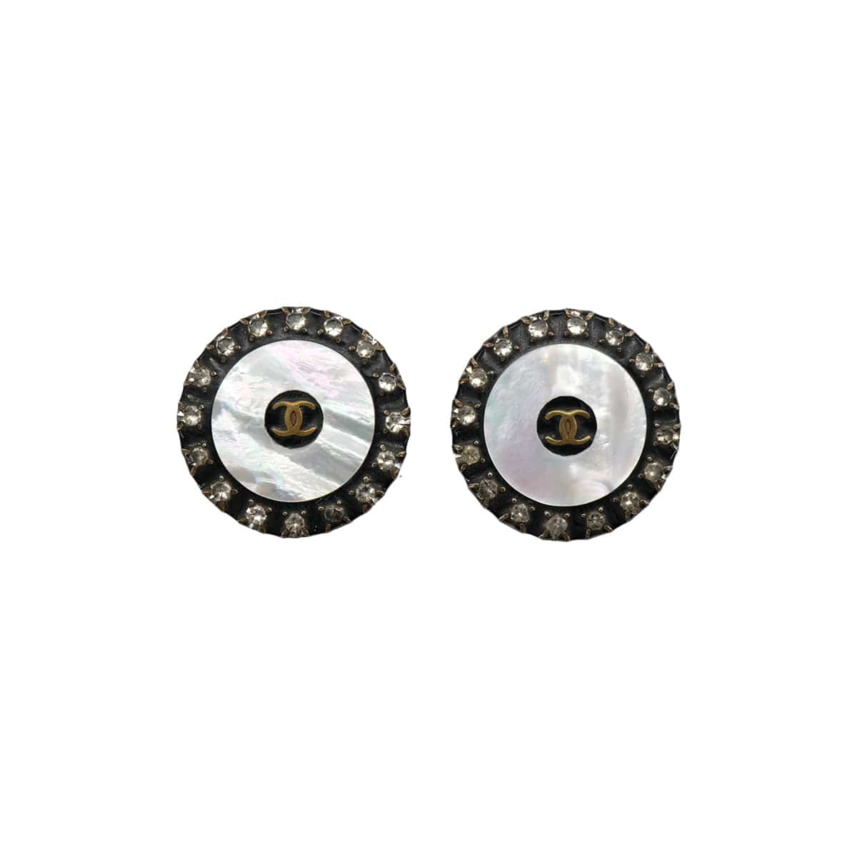 Luxury Promise Japan VINTAGE CHANEL COCOMARK EARRINGS RHINESTONE BLACK WHITE ACCESSORY 97A 90324101